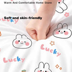 ensemble literie jetable blanc lapins nuages lucky drap plat taies oreiller opaque