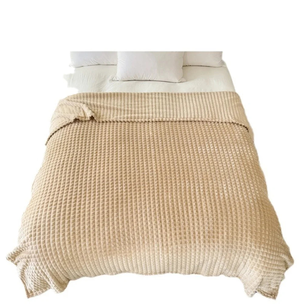 couverture polaire rayée beige bleu marine rose douce hiver adulte maison opacité confortable