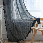 rideau boho chic dentelle transparent noir blanc franges salon chambre