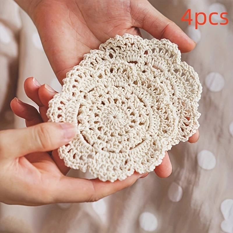 serviettes table crochet motif floral traditionnel beige clair tapis coussinets artisanal pièces decoration table