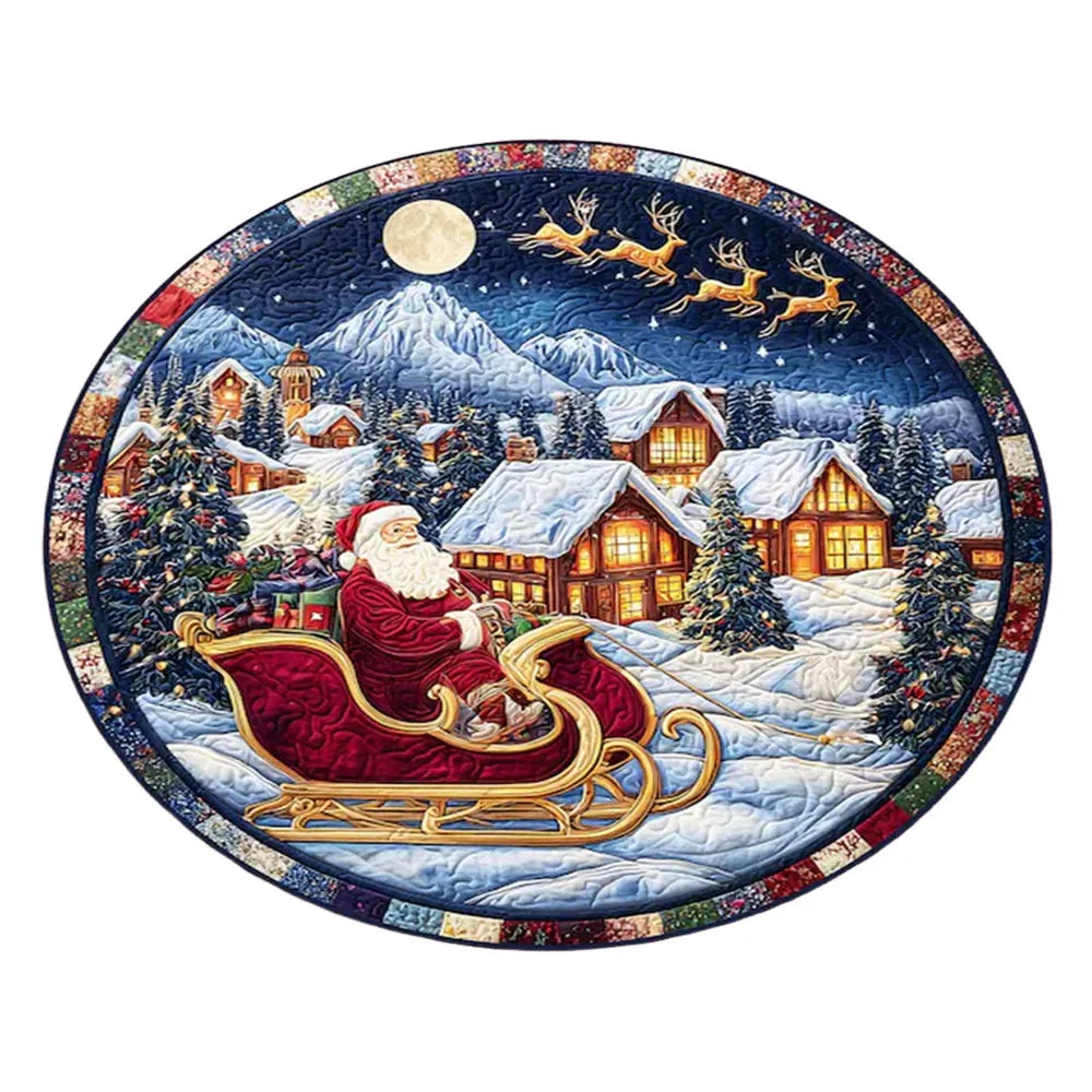 tapis rond noël père noël train pingouins guirlande rouge décoration chambre vinyle sans bpa