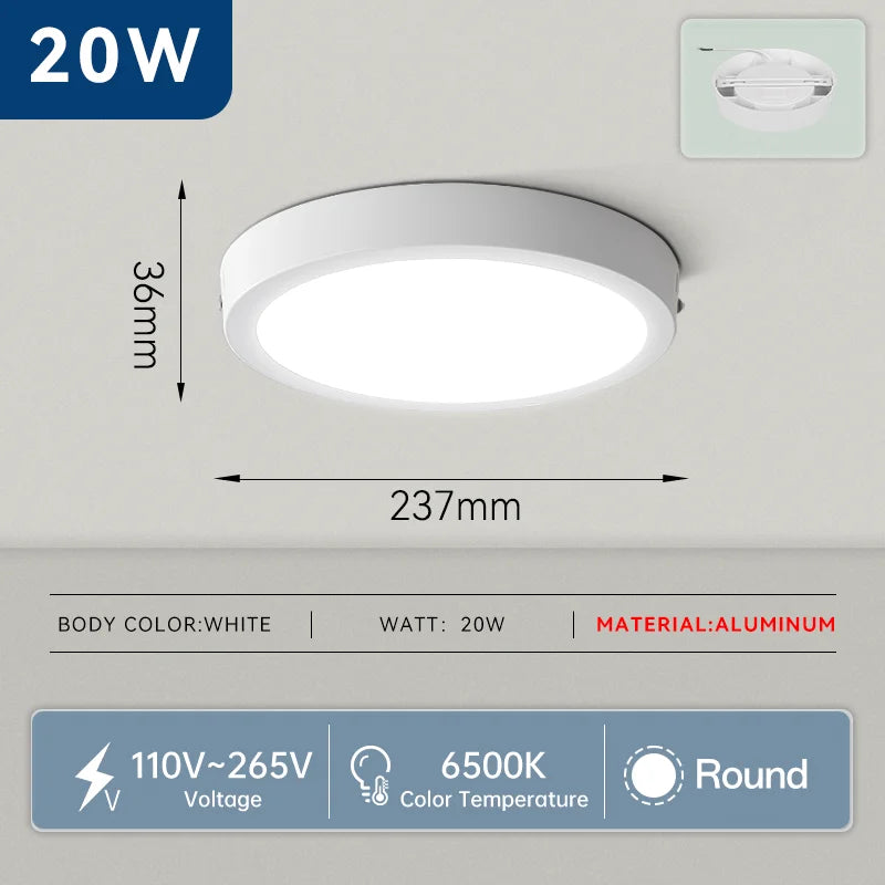 lampe led moderne ultra mince 10w 15w 20w 30w blanc rond carré
