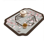 tapis table art traditionnel fleurs oiseaux bleu clair beige brun