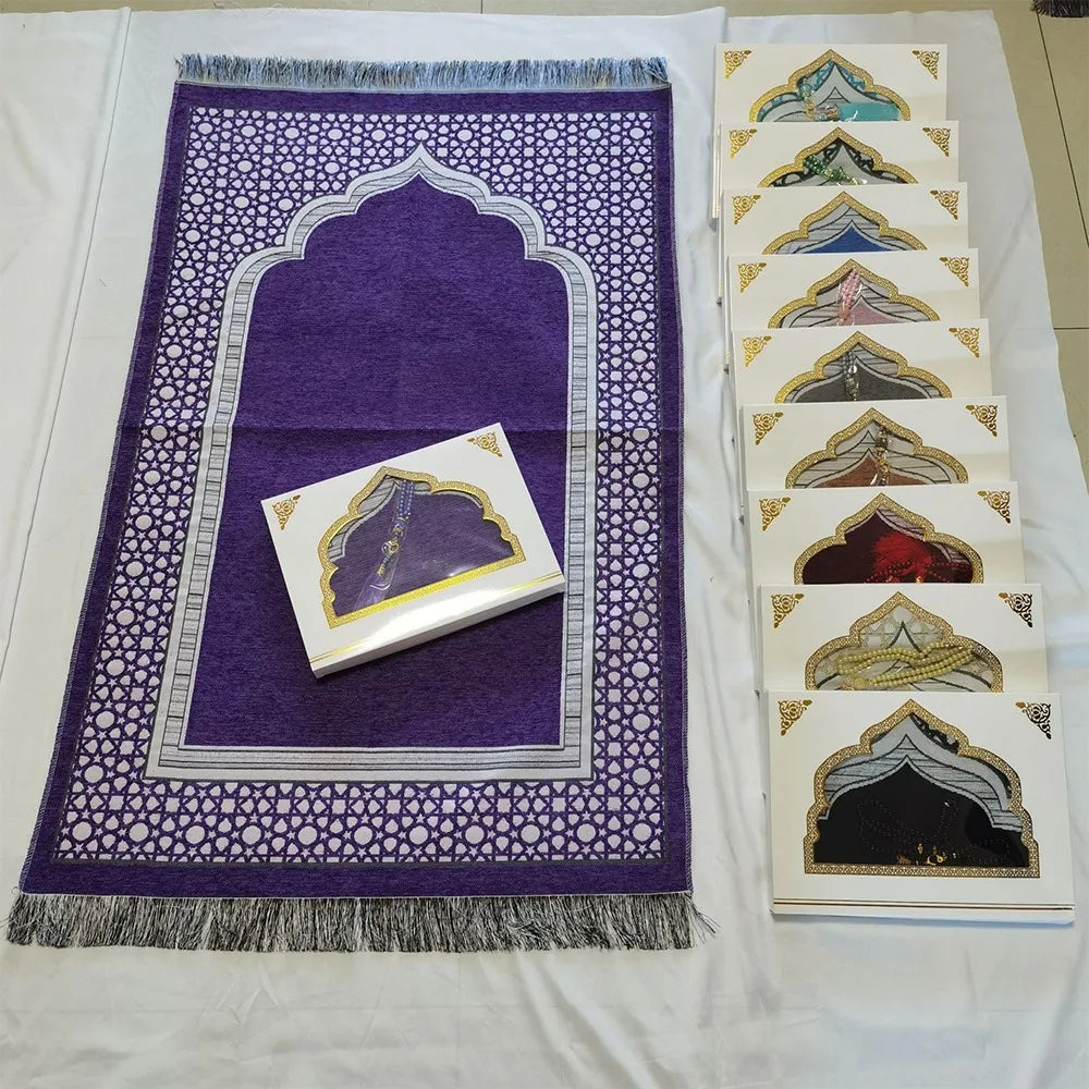 tapis prière islamique géométrique polyester bleu vert gris violet moderne