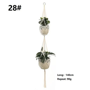 supports plante macramé boho tissé main motifs géométriques anneaux métalliques intérieur extérieur