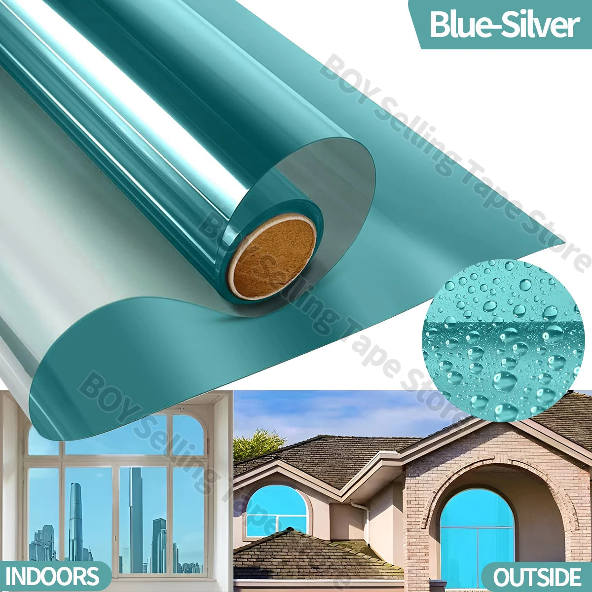 film fenêtre bleu noir miroir moderne opaque adhésif isolation thermique uv protection 50cm 3m