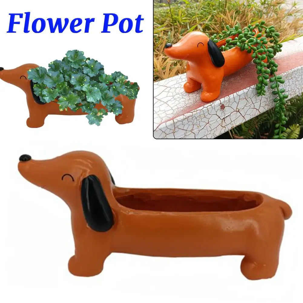 pot fleurs chien dachshund orange résine moderne créatif décoration intérieure extérieure plantes verte unique