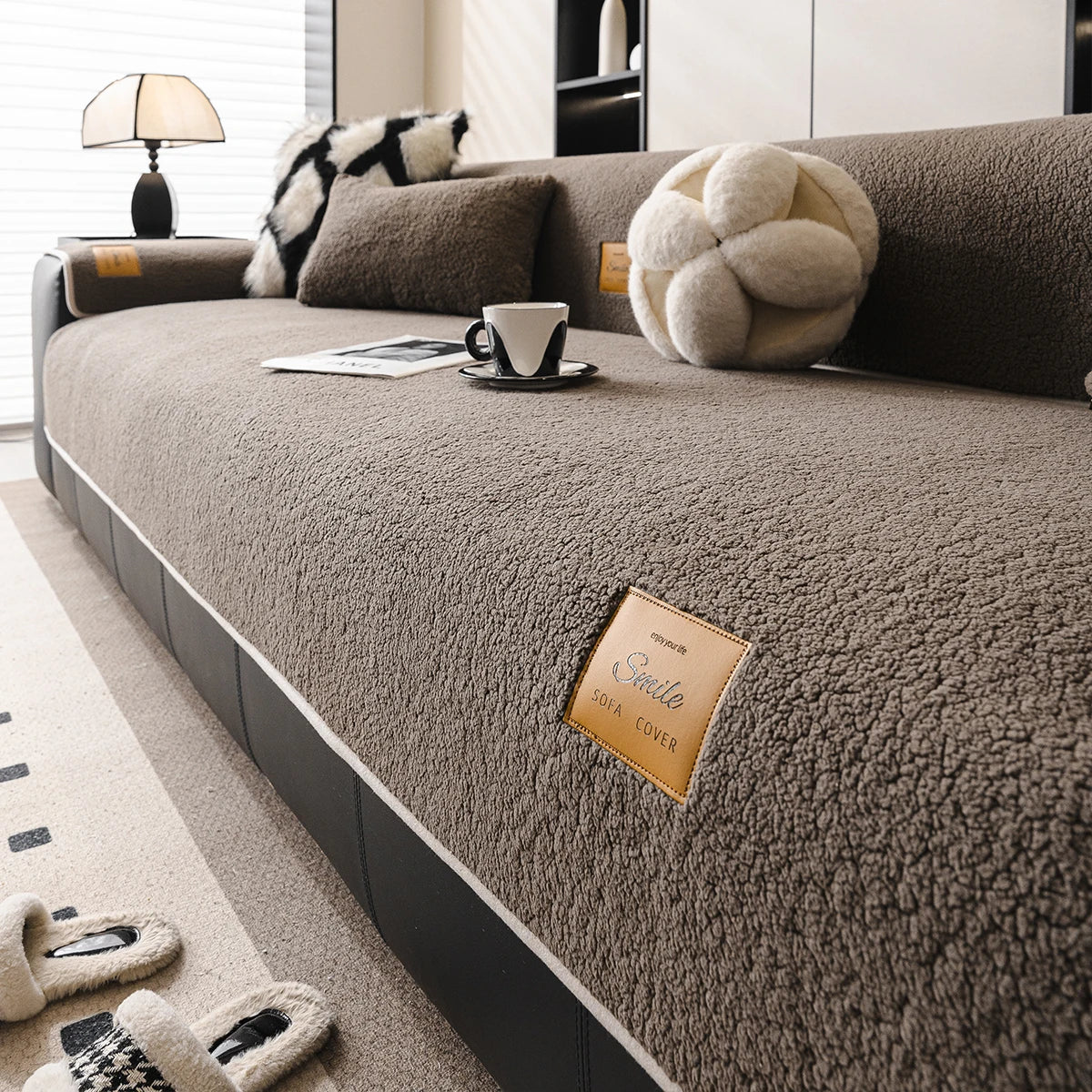 housse canapé moderne tissu doux uni salon gris beige grande taille
