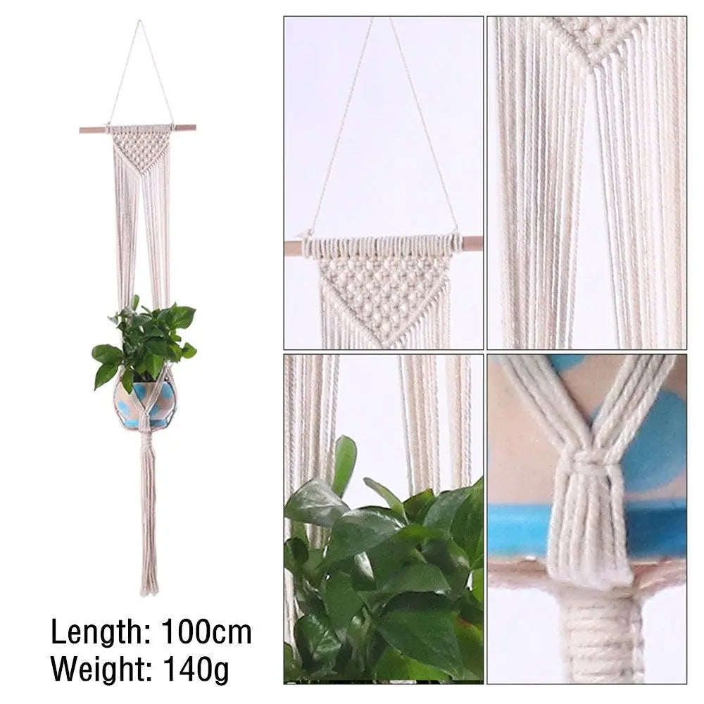 support plante suspendue macramé blanc cassé artisanal anneau métallique pot plante balcon jardinintérieur