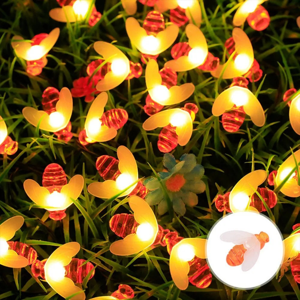 guirlande lumineuse abeilles led solaire impermée moderne orange blanc rougeextérieur jardin clips batteries