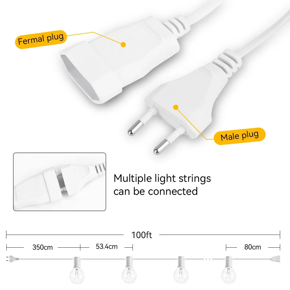 guirlande lumineuse extérieure led blanche imperméable 220v 15m 30m 50led vintage décoextérieur