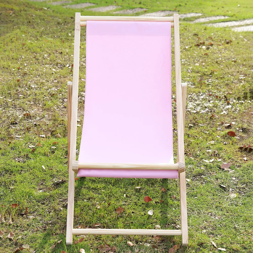 chaise longue pliable bois massif toile rayée plateau d'appoint plage