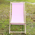 chaise longue pliable bois massif toile rayée plateau d'appoint plage