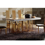 ensemble salle manger moderne chaises hautes table marbre veiné cadre métal doré minimaliste