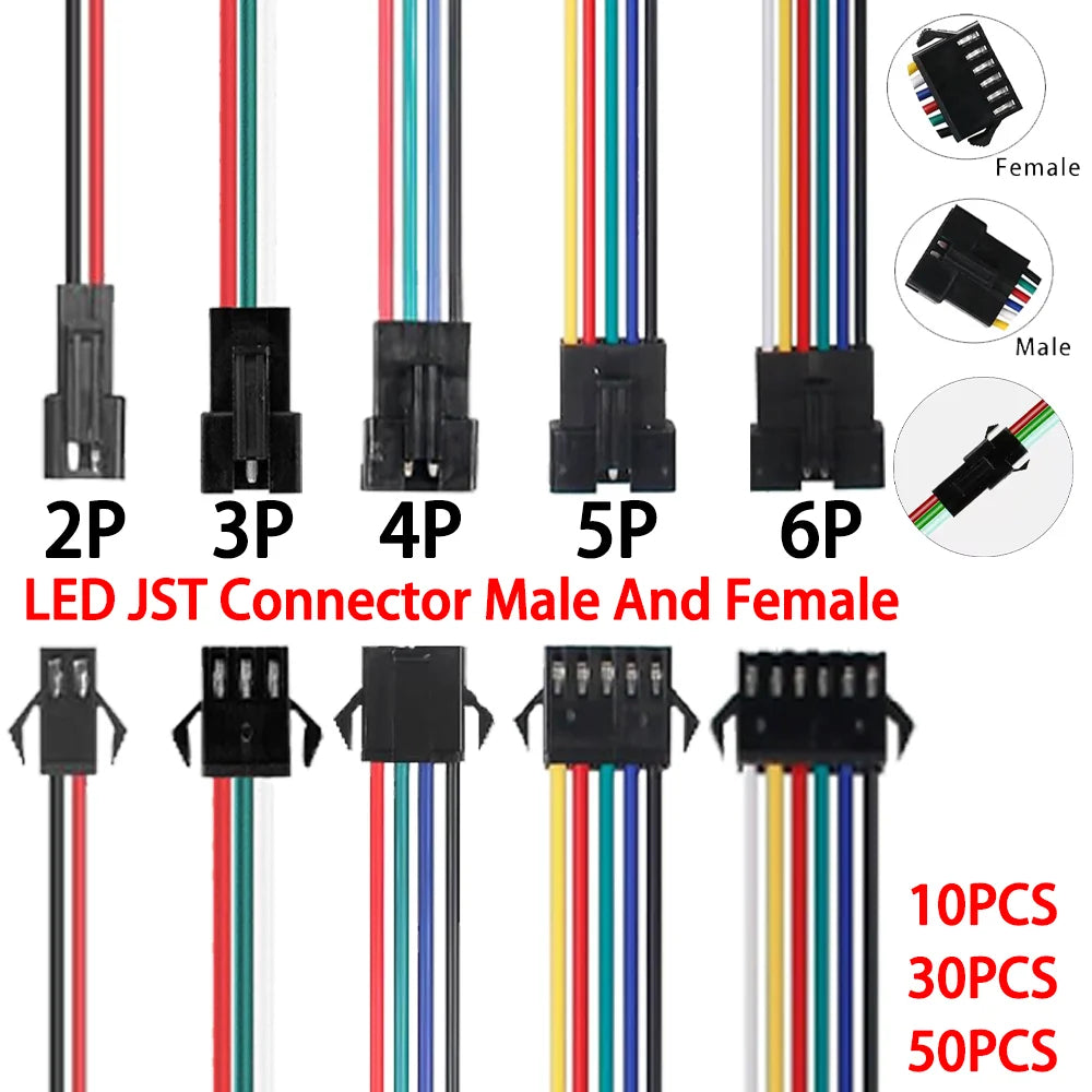 connecteur led jst broches noir câbles multicolores plat certification