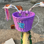 panier vélo tressé marron rose blanc bleu violet clips ajustables enfants moderne