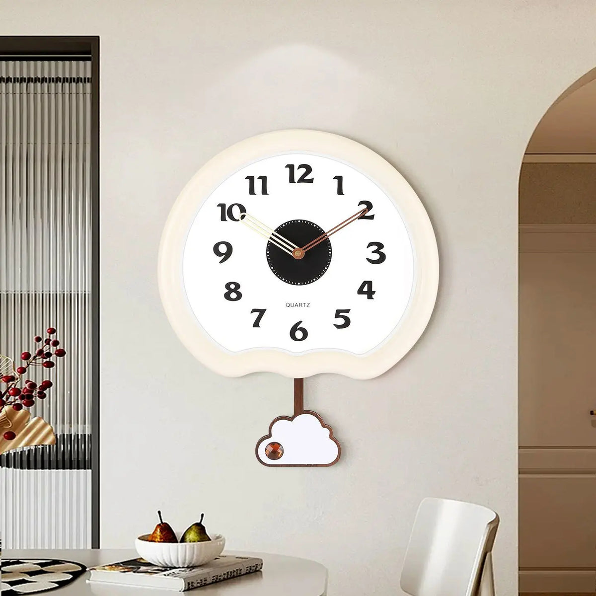 horloge murale nuage marron blanc vintage pendule decoratif minimaliste analogique
