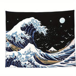 tapisserie moderne art japonais ondes étoiles noir blanc bleu beige chambre coucher