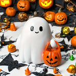 décoration halloween fantôme blanc souriant citrouille jack lantern moderne résine