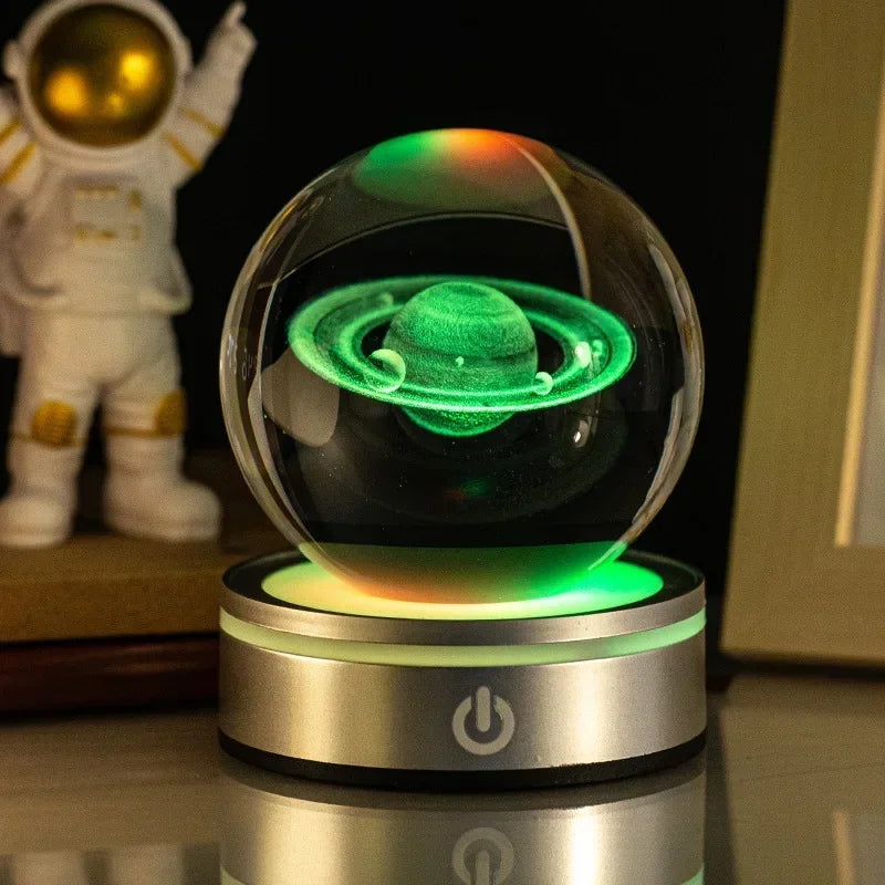 veilleuses boule cristal galactique planètes étoiles moderne lumière led transparentes enfants chambre deco table