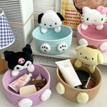 panier rangement corde tressée violet bleu clair beige rose peluches cosmétiques modernes