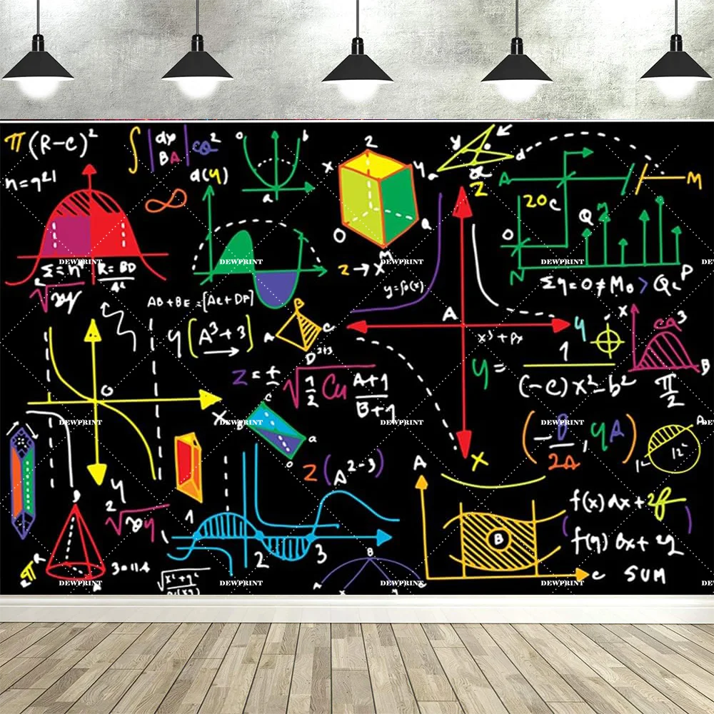 toile fond scientifique illustrations mathématiques chimie géométrie physique noire polyester grande taille