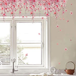 sticker mural rose fleurs cerisier adhésif décoration intérieure floral papillons chambre salon