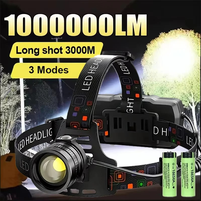 lampe frontale led rechargeable télescopique zoomable étanche travail haute luminosité noire geometrique moderne