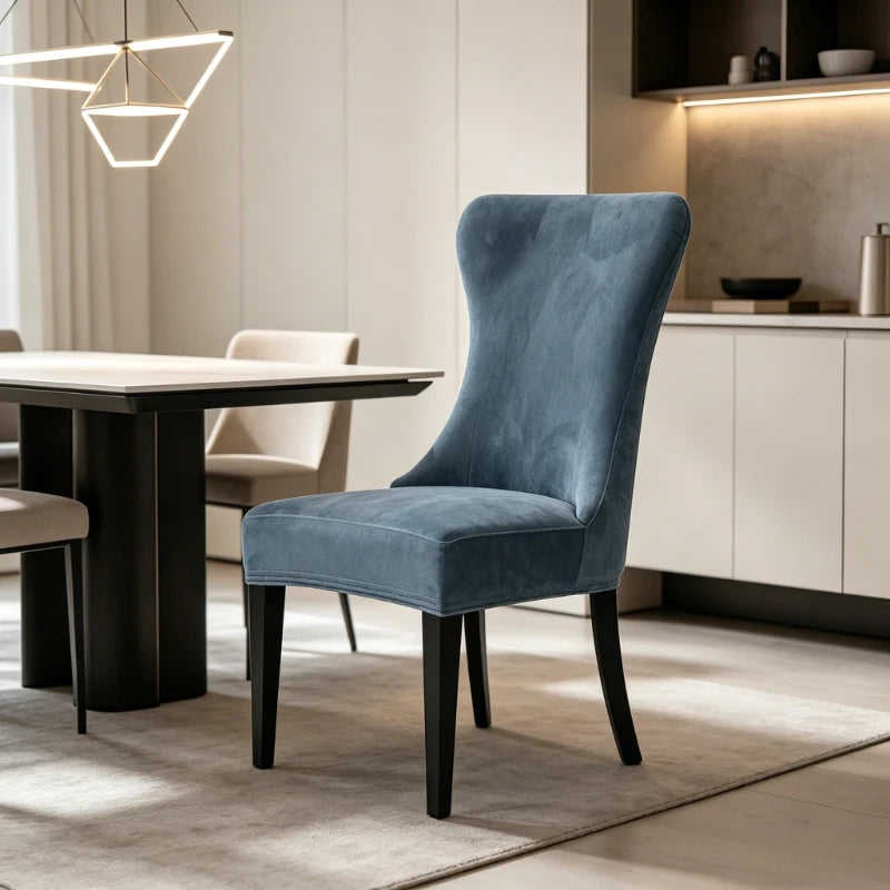 housses chaise velours bleu marine antidérapantes contemporaines sans couture assise dossier