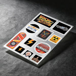 stickers réfléchissants retour futur multicolore delorean capaciteur plutonium pop art retro moto vélo