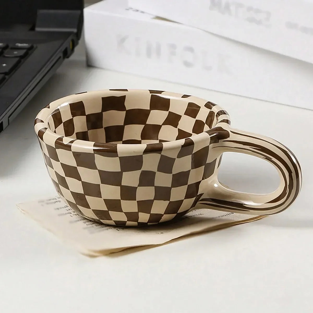 tasses céramique classiques damier noir blanc tasse unique poignée