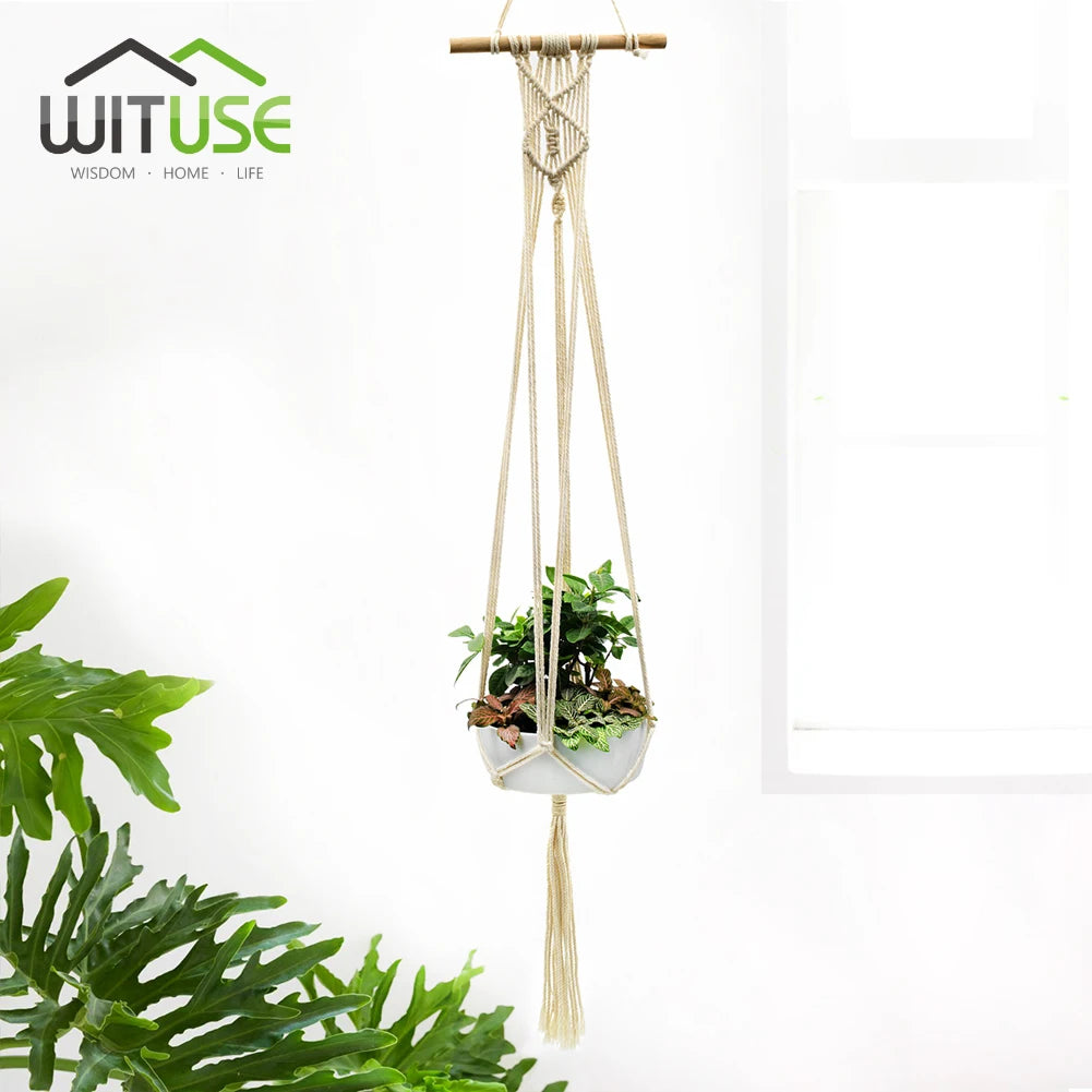porte plante suspendu macramé bohème tressage coton bois décoration murale plante intérieure balcon jardin