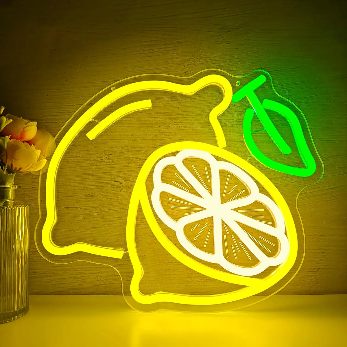 lampe néon citron jaune feuille moderne minimaliste crochet métallique commutateur variable câble usb
