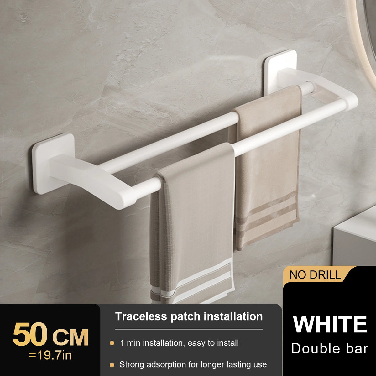 porte serviettes mural gris lisse double barre 30 40 50cm moderne minimaliste fixations murales