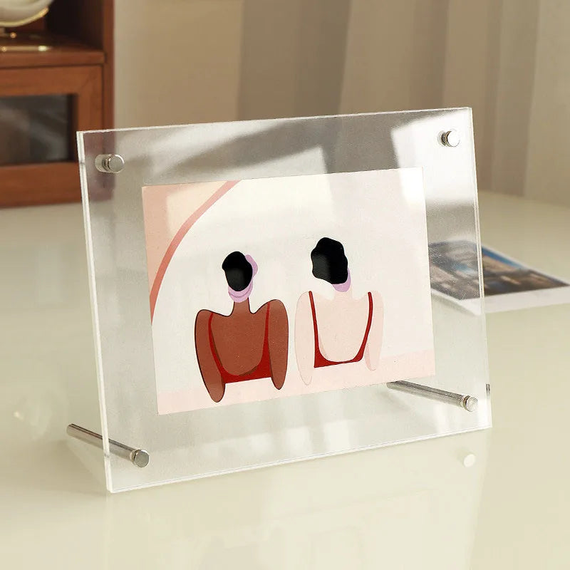 Cadre photo plexiglass transparent double face bleu