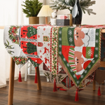 table noël chemin table motifs flocons rennes sapins tassel rouge vert festive decoration