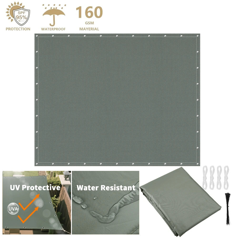 voile parasol beige clair moderne 5x4m résistante l'eau uv 95% métalliques kit montage