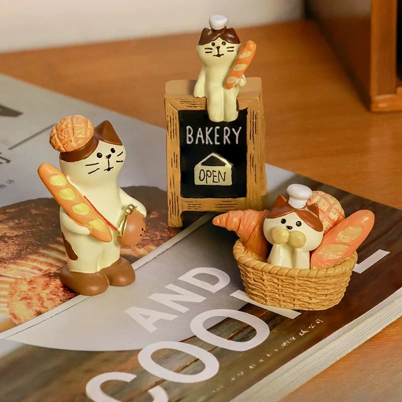 figurines chats bakery open pains chocolat chaud résine japonais détails fins animaux compagnie