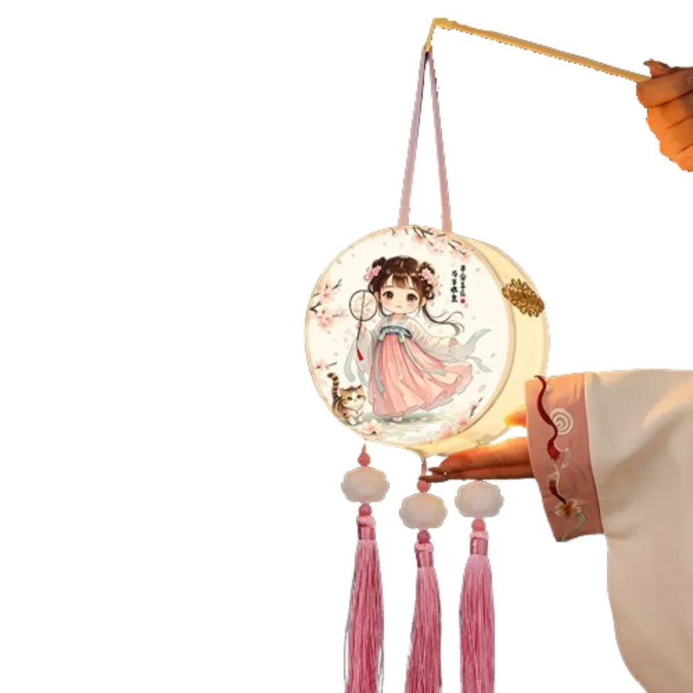 lanterne traditionnelle décoration maison fleurs personnages symboles chinois opaques polyester cylindrique tringle anniversaire