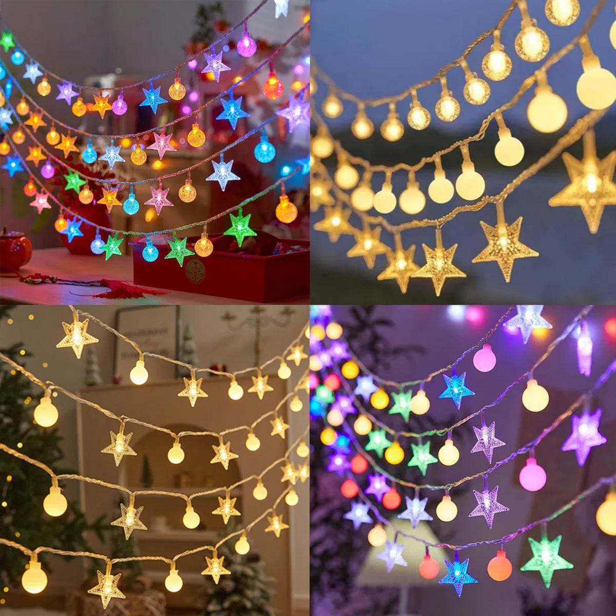 guirlande lumineuse solaire or doré étoiles boules translucides clips moderne extérieur jardin patio