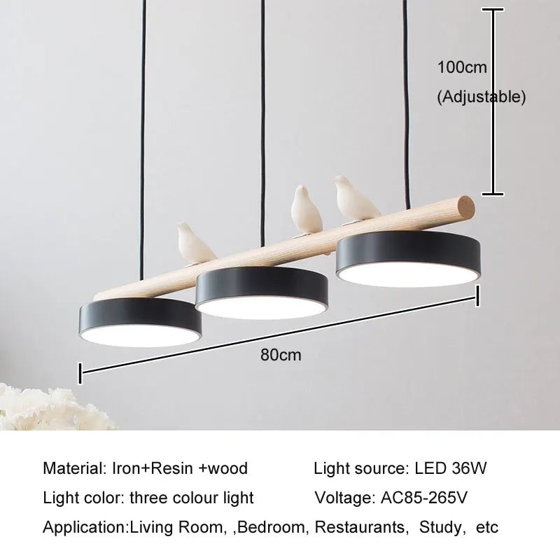 lampe suspendue moderne minimaliste led gris blanc rose jaune bleu oiseaux résine bois