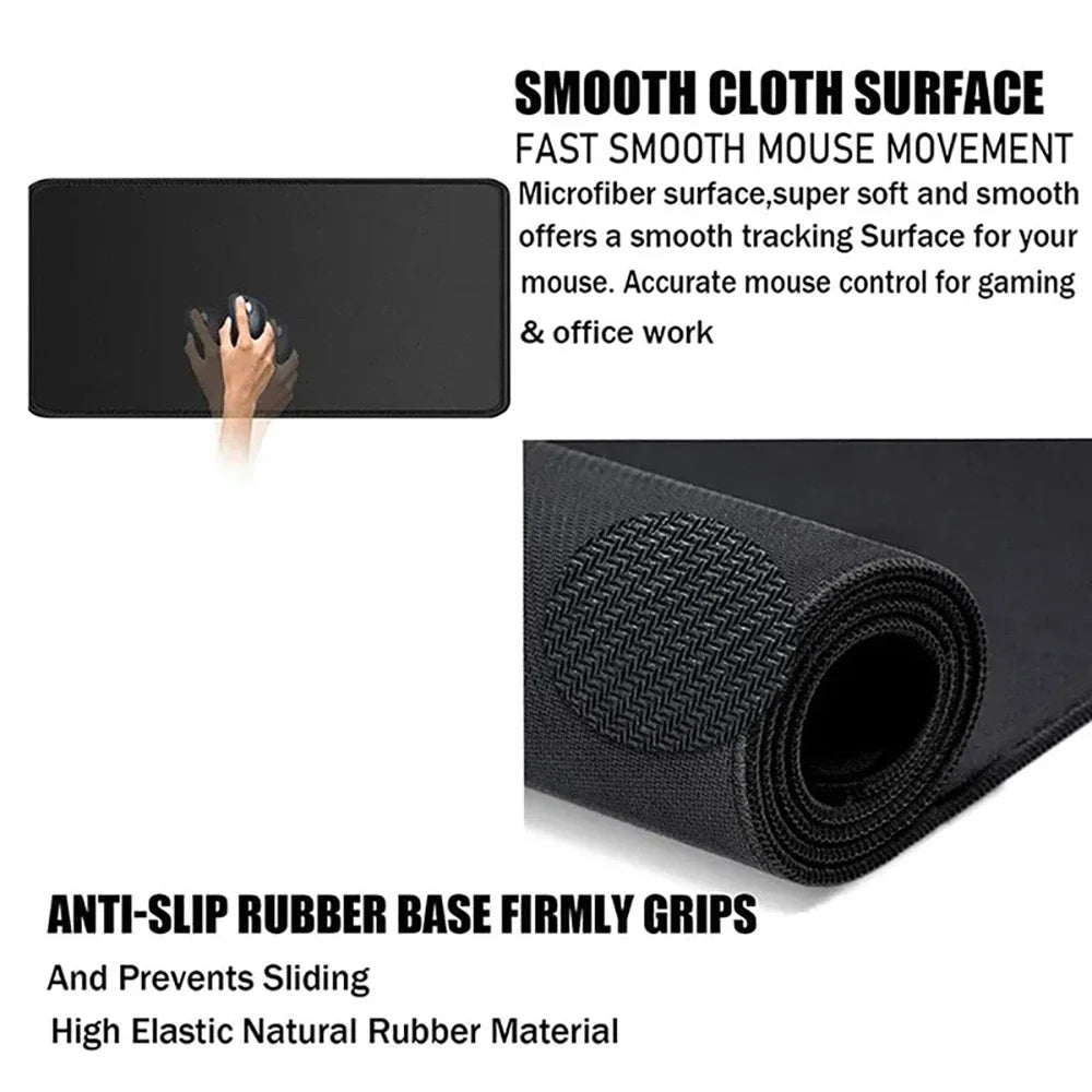 tapis souris jeu caoutchouc antidérapant noir texture douce microfibre moderne adhésif 90x40cm 80x40cm 70x30cm