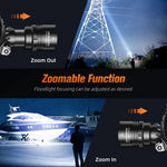 lampe frontale led rechargeable télescopique zoomable étanche pêche noir orange grisclair