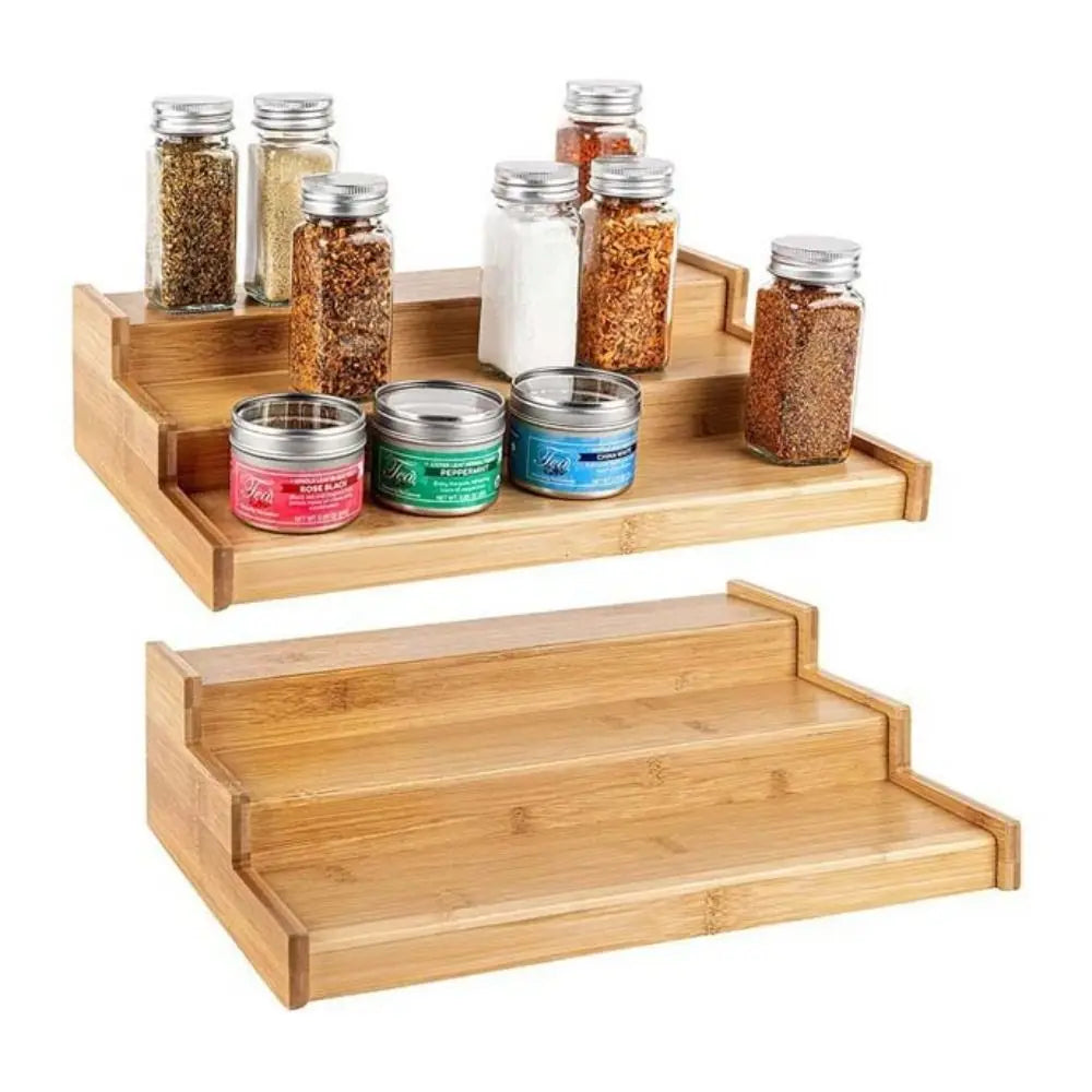 présentoir étagère bois clair trois niveaux rangement bocaux épices moderne minimaliste horizontal utilisation multiple