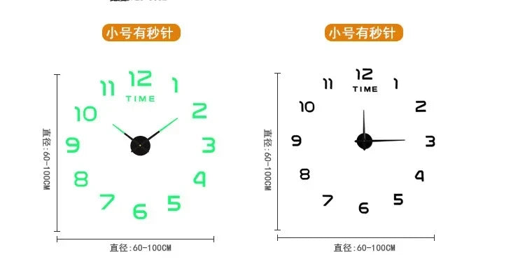 horloge murale moderne quartz aiguille adhésive noir doré salon grande taille