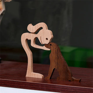 Figurine artisanale en bois chien et humain - Décoration bureau créative 3D pour chambre homme