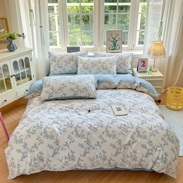 ensemble literie floral vintage 100 coton blanc rose vert bleu beige