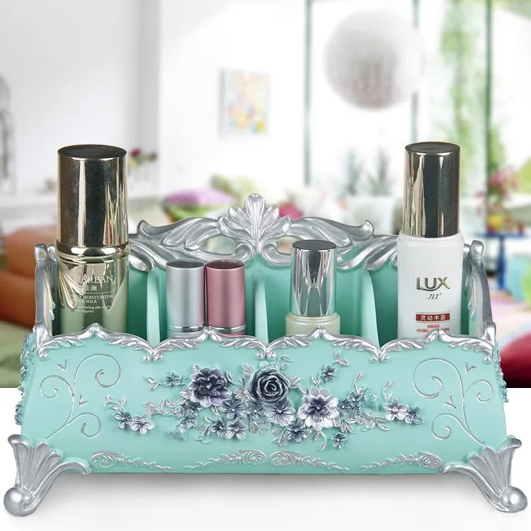 organisateur maquillage réutilisable résine fleurée classique beige doré rose bleu