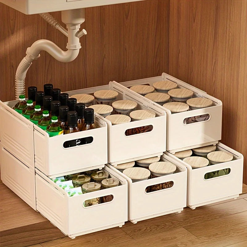 boîtes rangement extensibles blancs poignées clips vintage rétro lignes verticales minimalistes adaptable organisateur