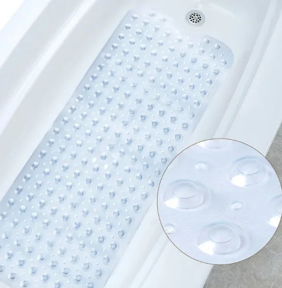 tapis bain antidérapant pvc moderne bleu gris blanc transparent trou texturé adhésif salle bain